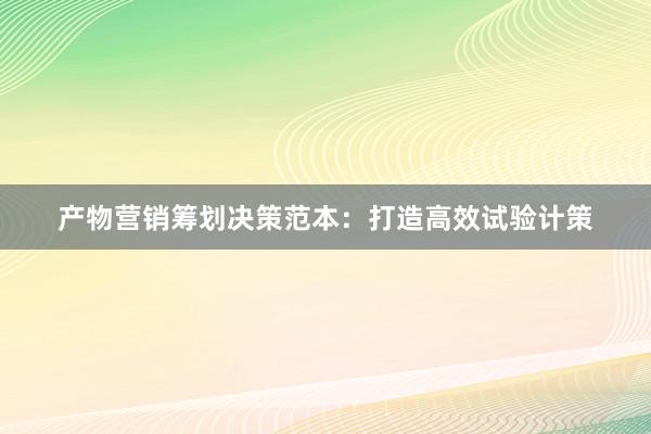 产物营销筹划决策范本：打造高效试验计策